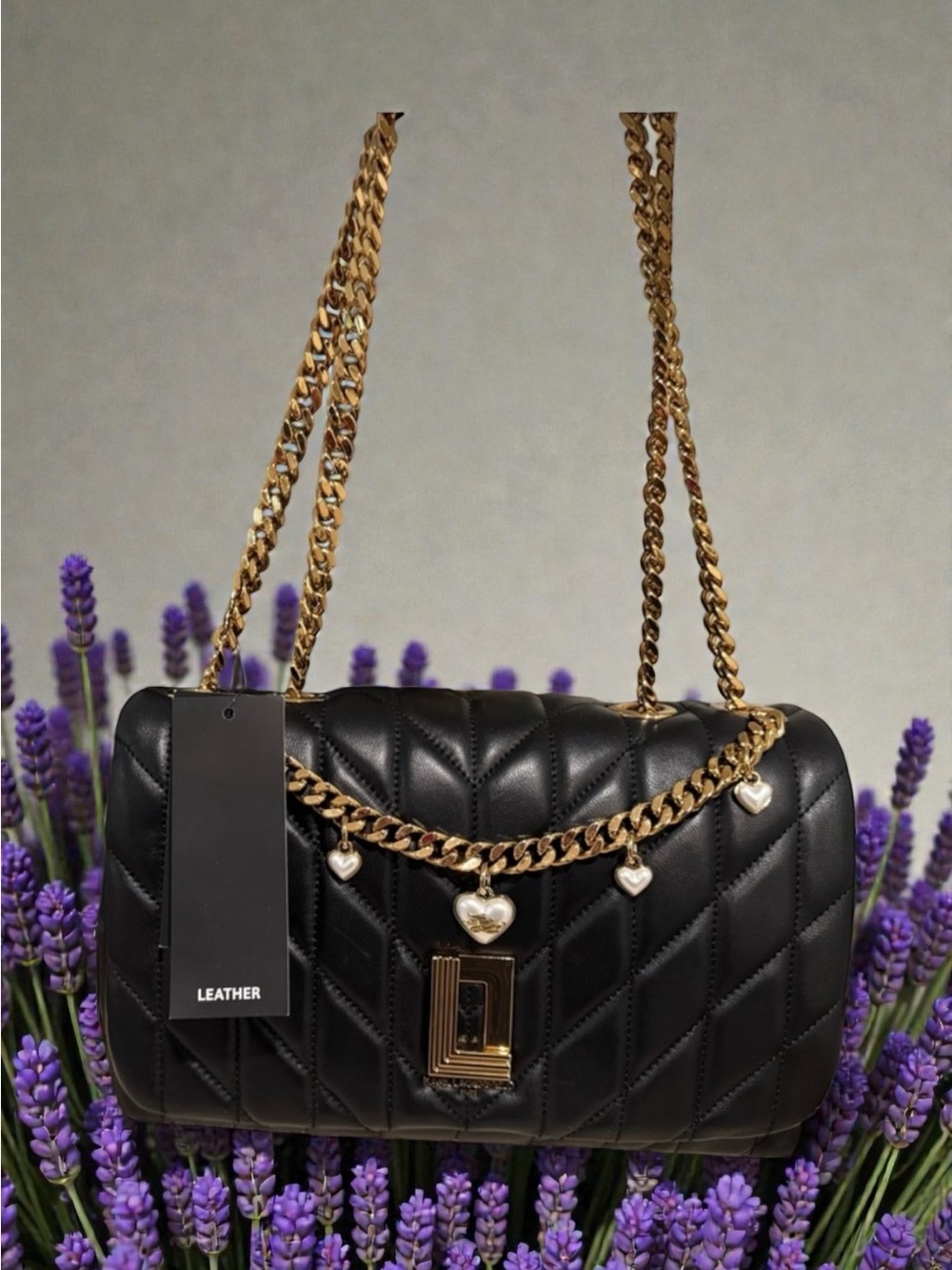 Karl Lagerfeld Black Quilted Leather Chain Shoulder Bag